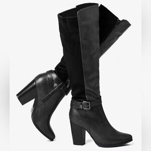 Black Women's Mid-Calf Heeled Boots